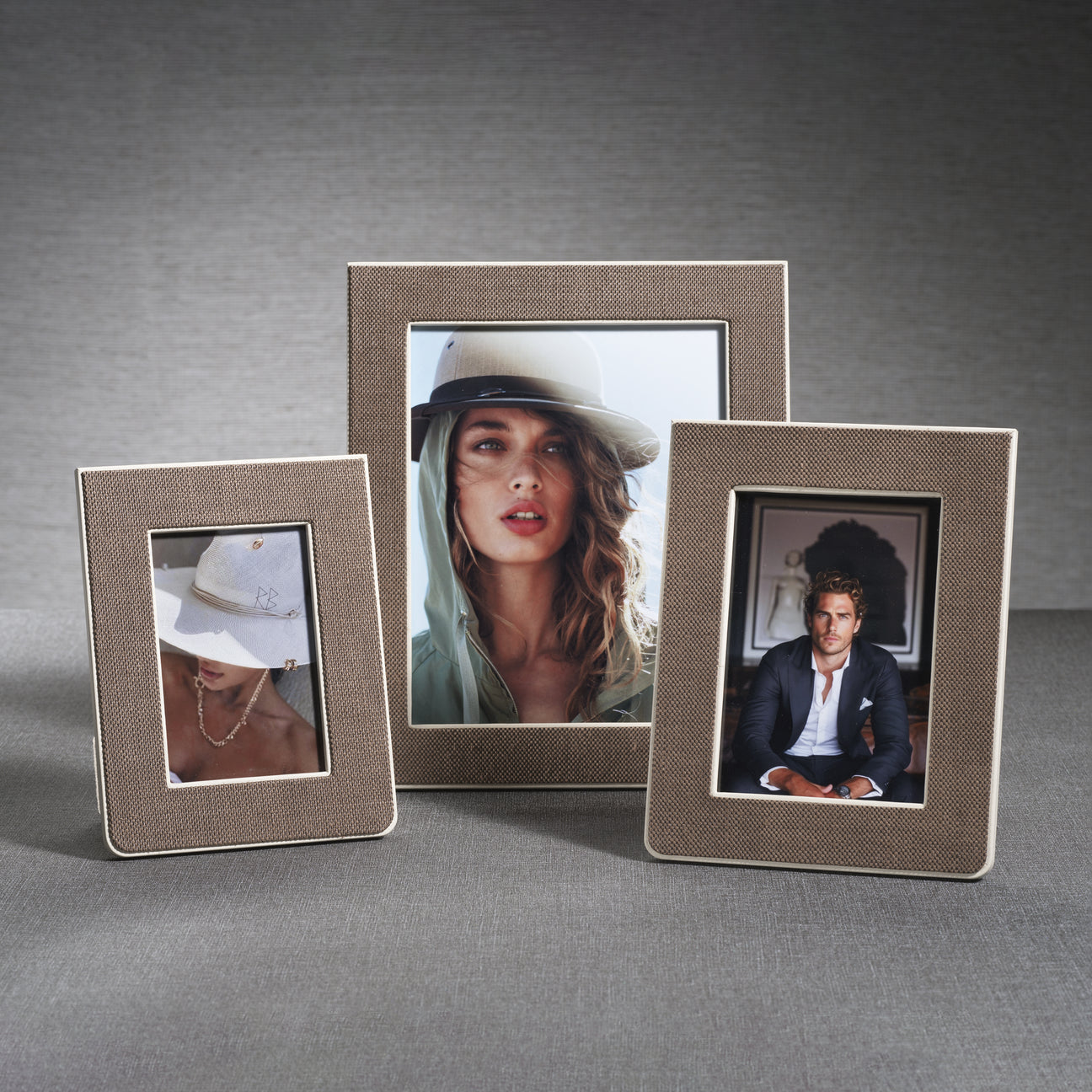 Raffia Over Nappa Cream Leather Photo Frame
