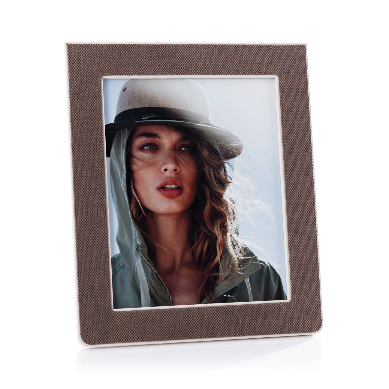 Raffia Over Nappa Cream Leather Photo Frame