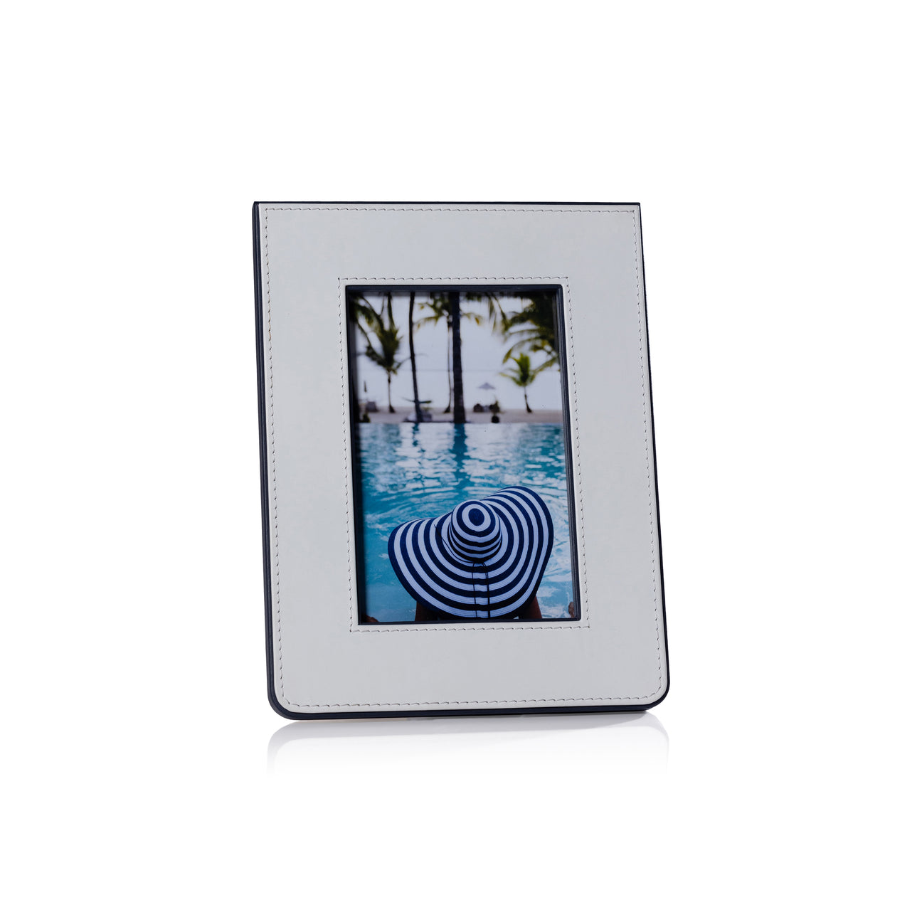 Nappa Leather Photo Frame - White & Navy - Picture Frames by Carlyle Avenue