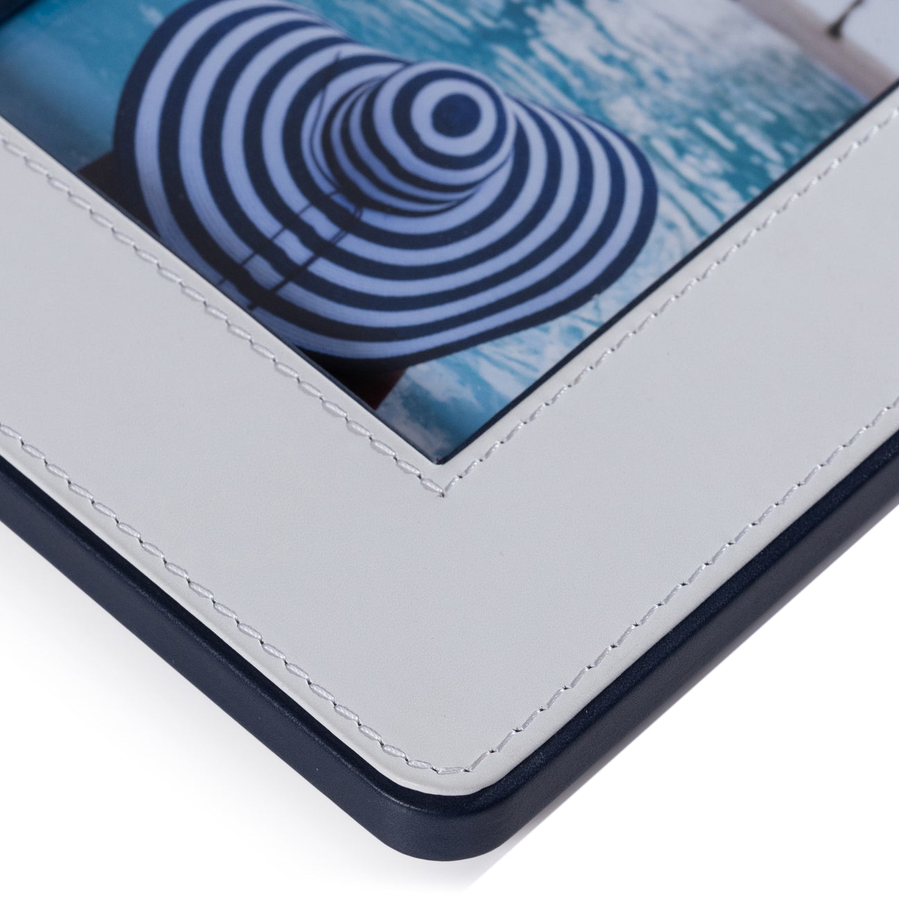 Nappa Leather Photo Frame - White & Navy - Picture Frames by Carlyle Avenue
