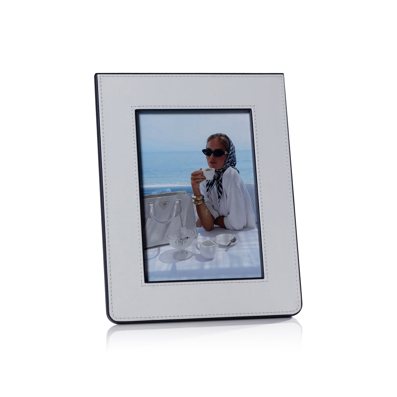 Nappa Leather Photo Frame - White & Navy - Picture Frames by Carlyle Avenue