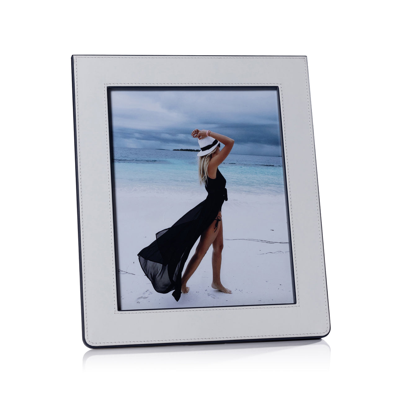 Nappa Leather Photo Frame - White & Navy - Picture Frames by Carlyle Avenue