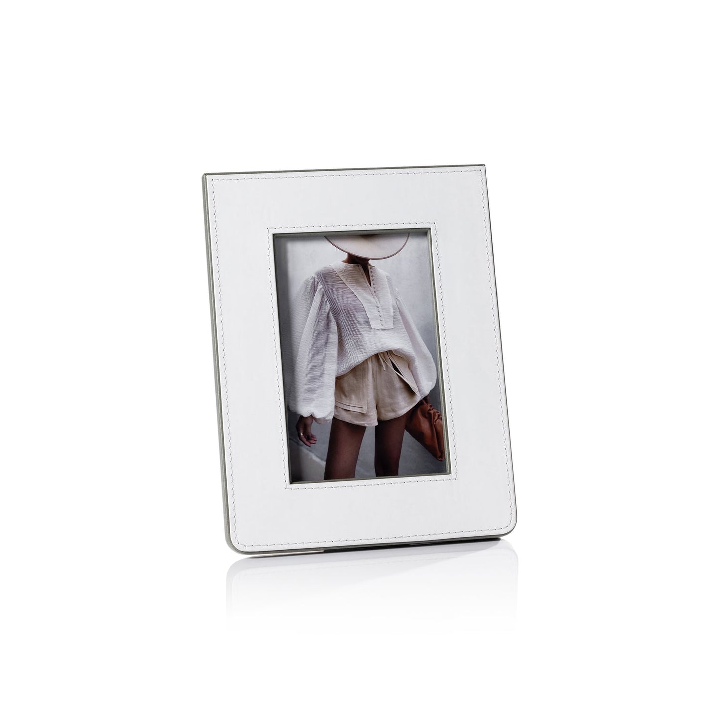 Nappa Leather Photo Frame - White & Gray - Picture Frames by Carlyle Avenue