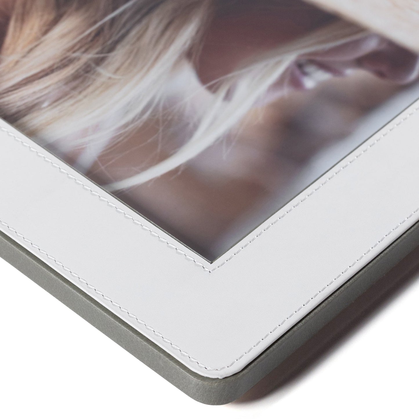 Nappa Leather Photo Frame - White & Gray - Picture Frames by Carlyle Avenue