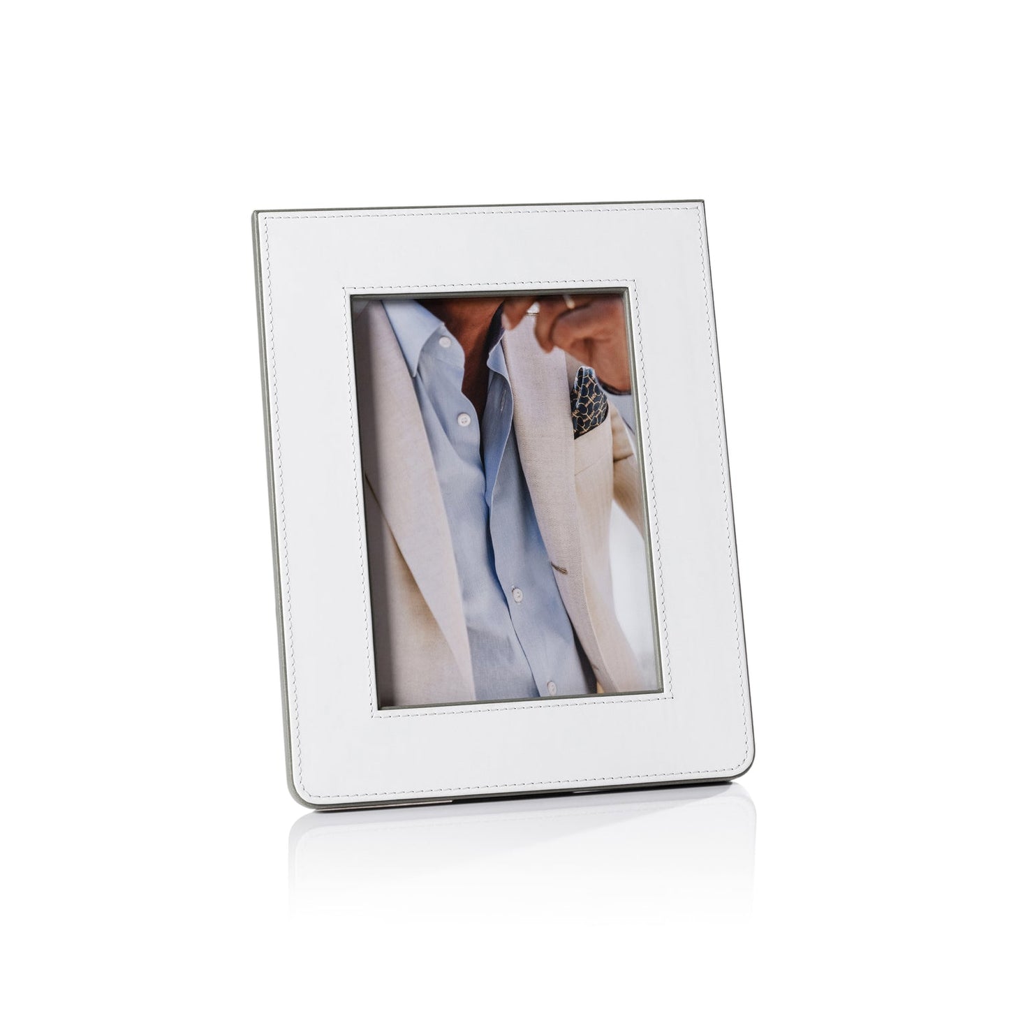 Nappa Leather Photo Frame - White & Gray - Picture Frames by Carlyle Avenue