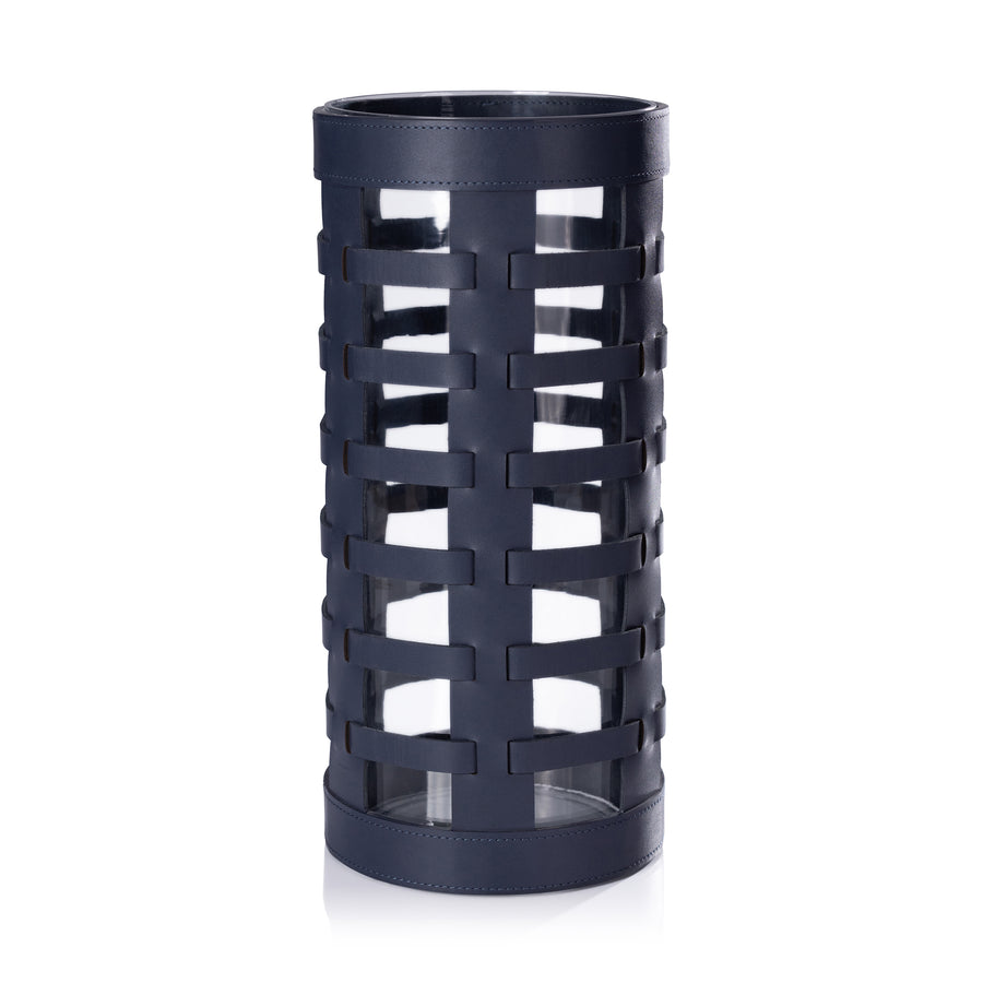 Nappa Woven Leather Glass Vase / Hurricane - Navy - Candle Accessories by Carlyle Avenue