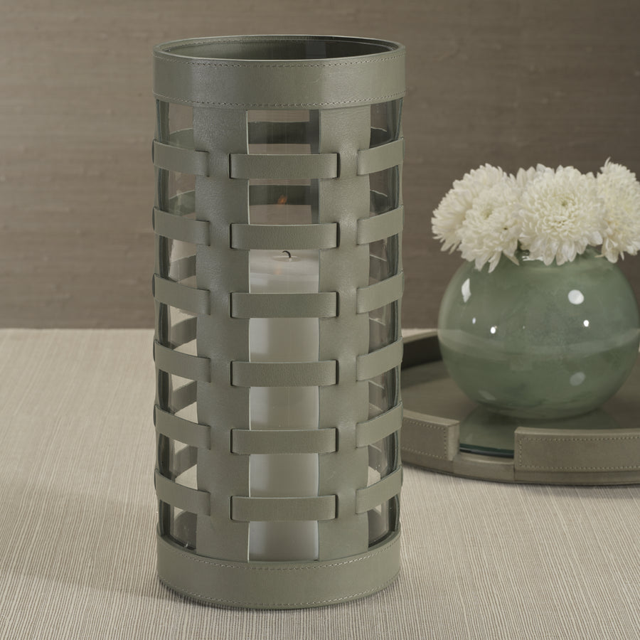 Nappa Woven Leather Glass Vase / Hurricane - Sage - Candle Accessories by Carlyle Avenue