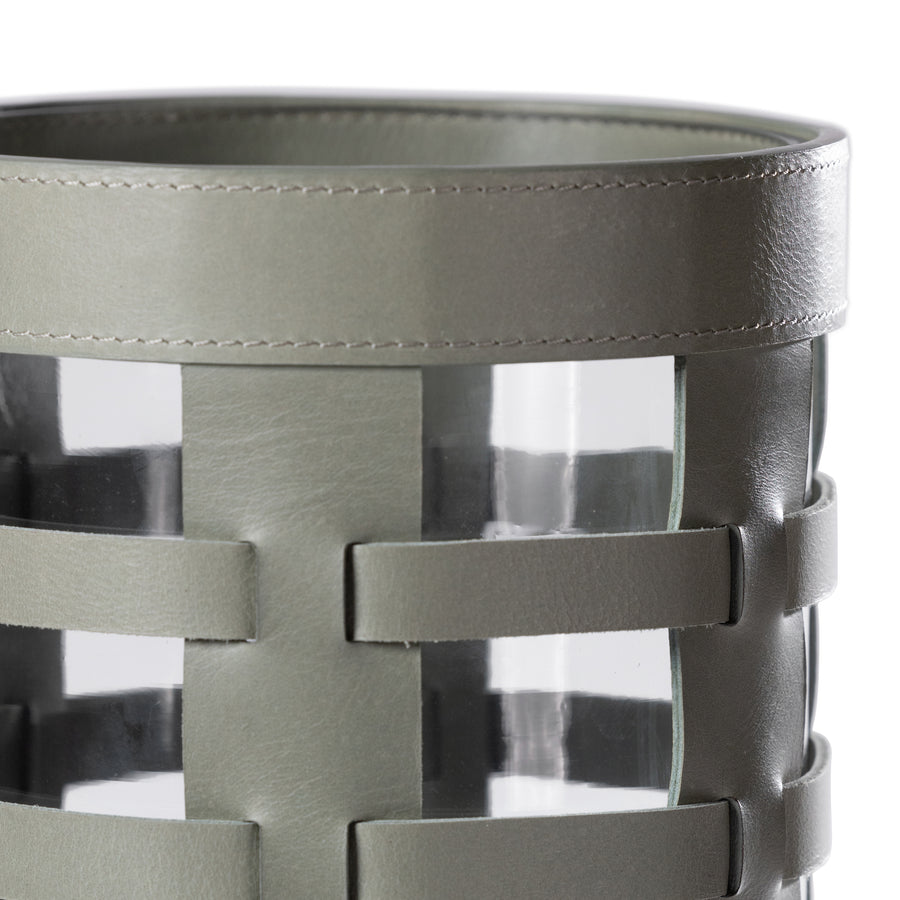 Nappa Woven Leather Glass Vase / Hurricane - Sage - Candle Accessories by Carlyle Avenue
