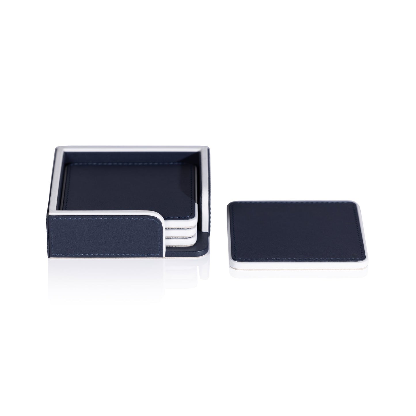 Nappa Leather Coasters - Set of 4 - Navy & White