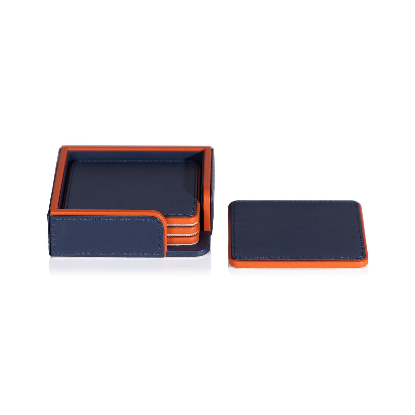 Nappa Leather Coasters - Set of 4 - Navy & Orange - Coasters by Carlyle Avenue