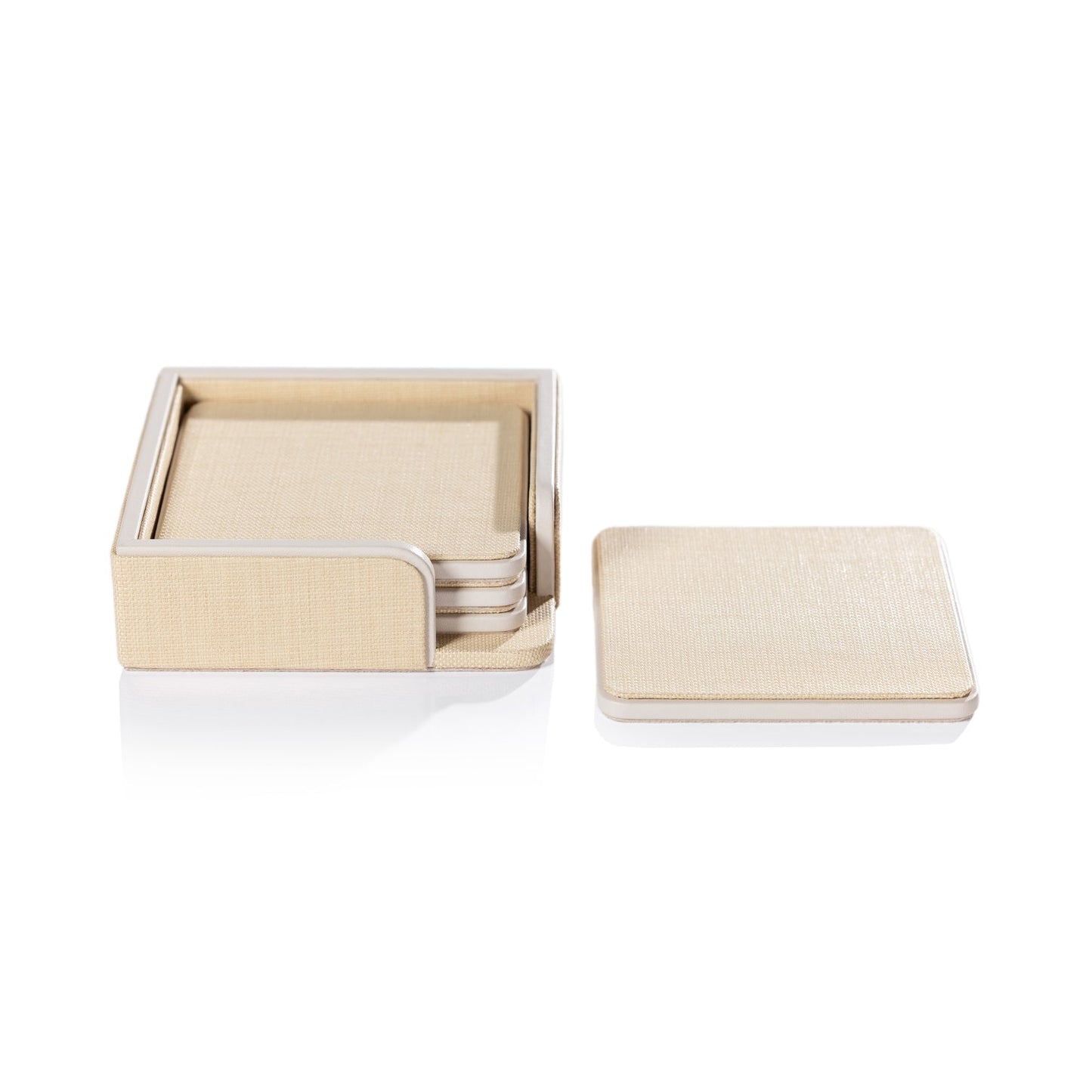 Nappa Leather Coasters - Set of 4 - Raffia & Cream