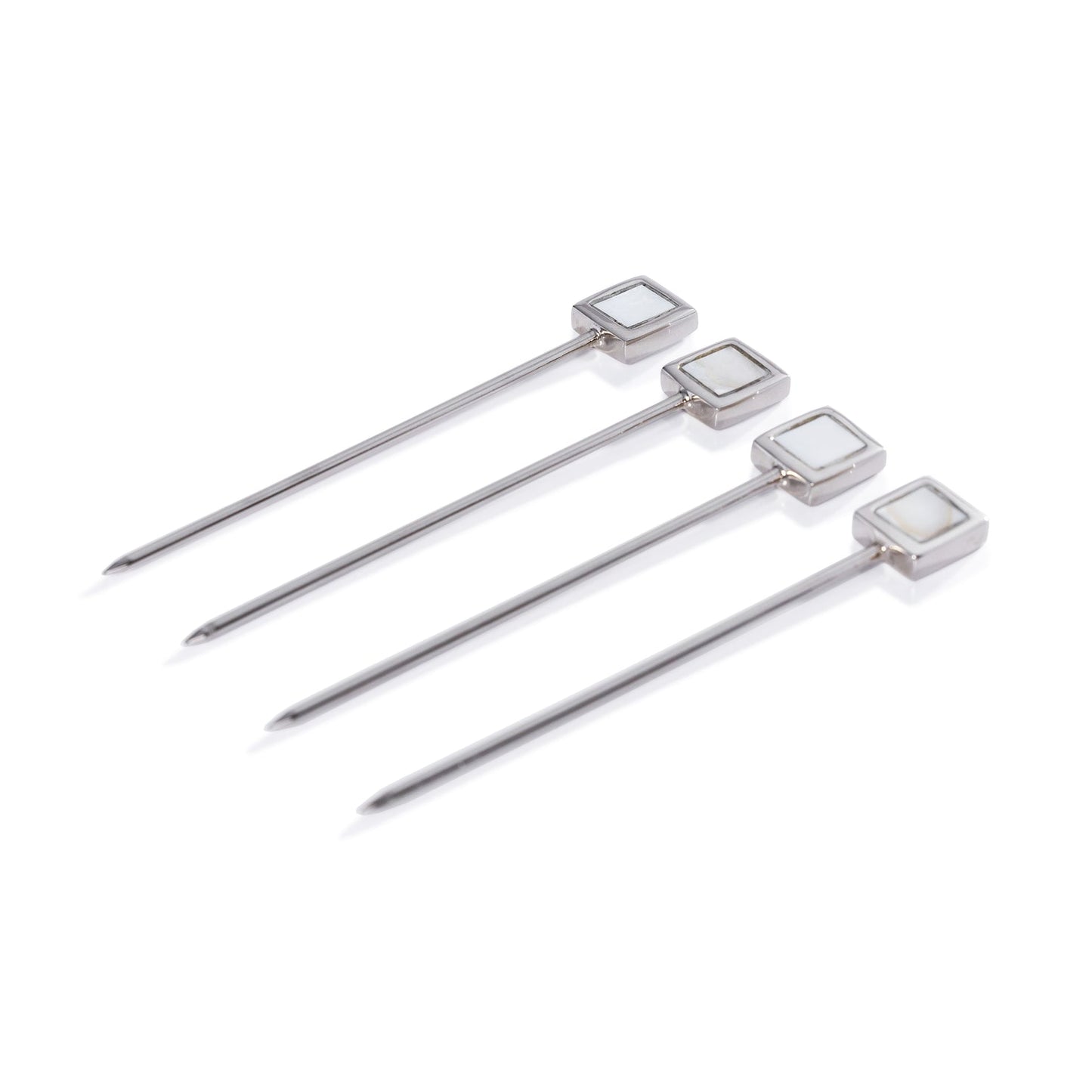 Spiga Set of 4 Cocktail Picks - Polished Nickel Metal with Mother of Pearl Accent - Barware by Carlyle Avenue