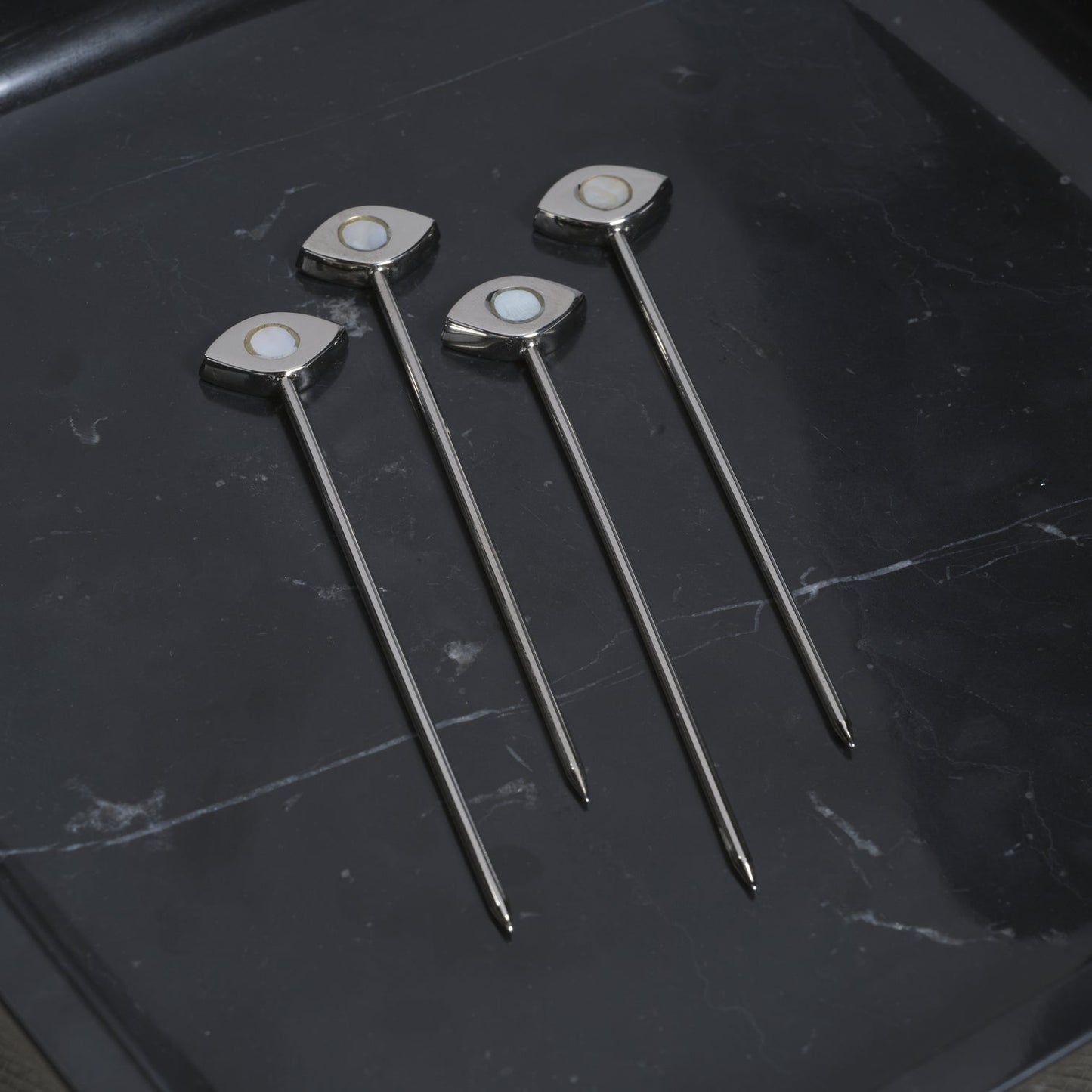 Evil Eye Set of 4 Cocktail Picks - Polished Nickel - Barware by Carlyle Avenue