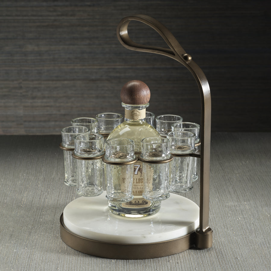 Tequilero 10 Shot Tequila Set with Marble Cutting Board - Gold