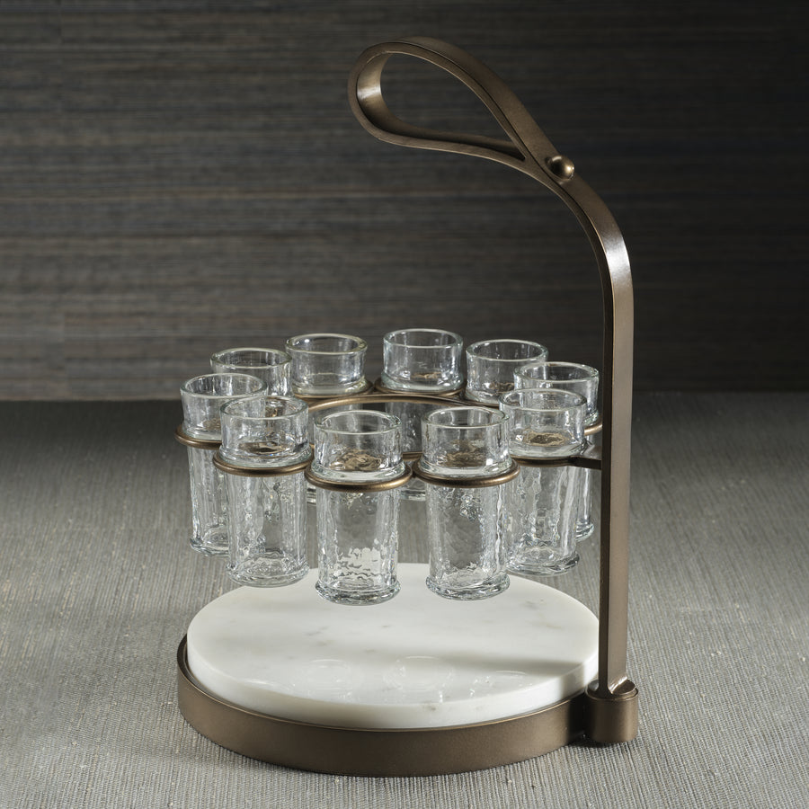 Tequilero 10 Shot Tequila Set with Marble Cutting Board - Gold