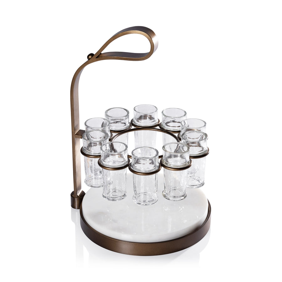 Tequilero 10 Shot Tequila Set with Marble Cutting Board - Gold