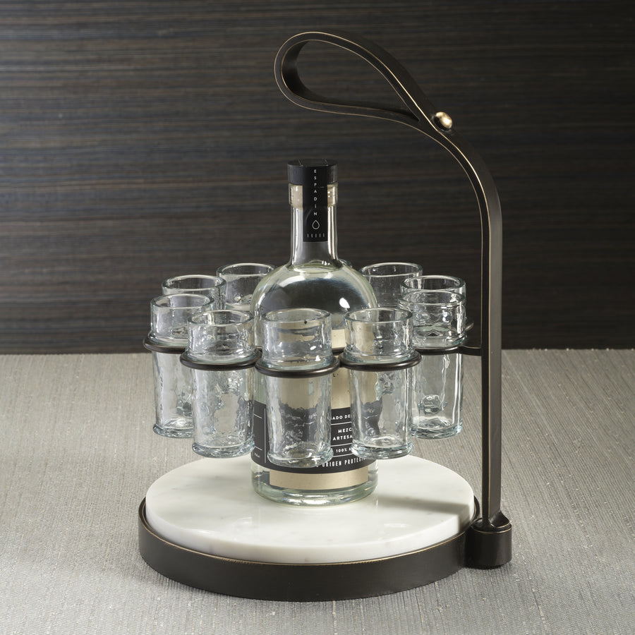 Tequilero 10 Shot Tequila Set with Marble Cutting Board - Dark Bronze