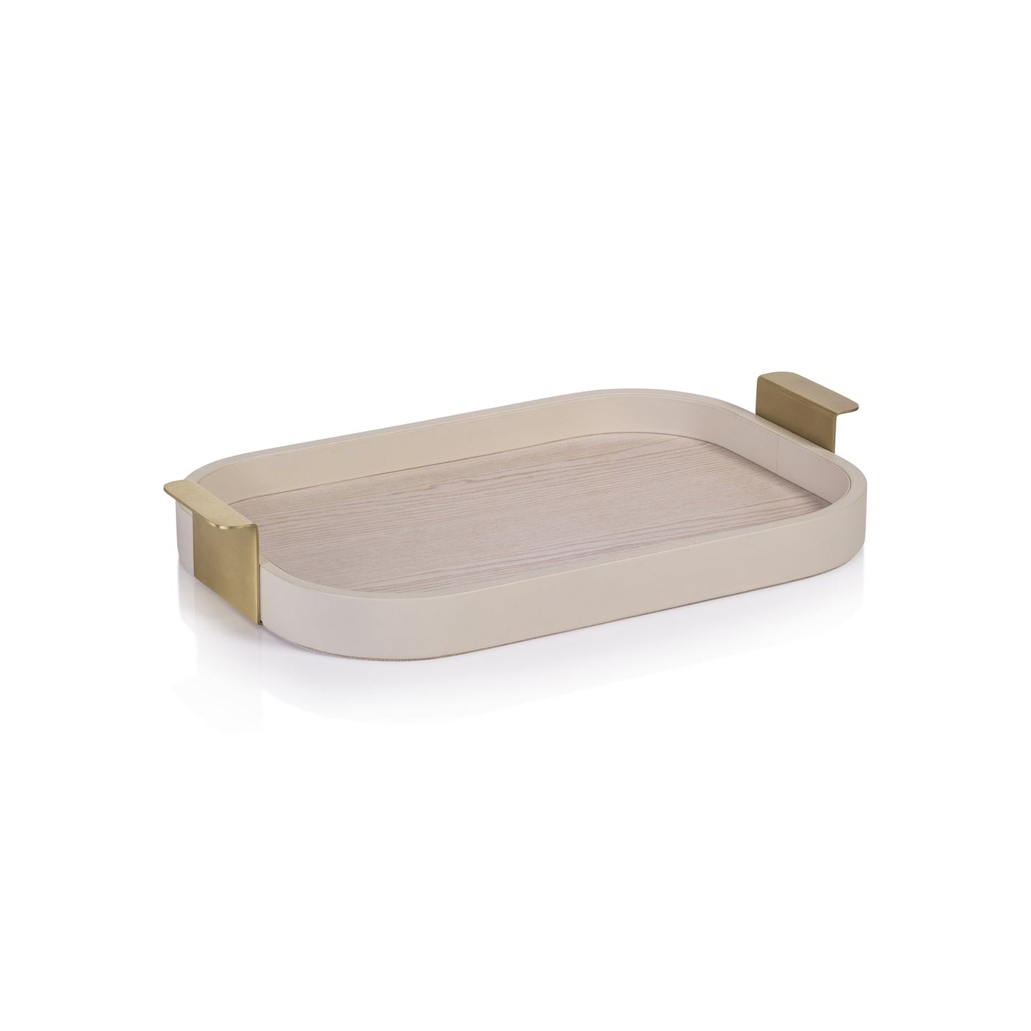 Córdoba Leather Tray - Cream with Matte Gold Handle - Trays by Carlyle Avenue