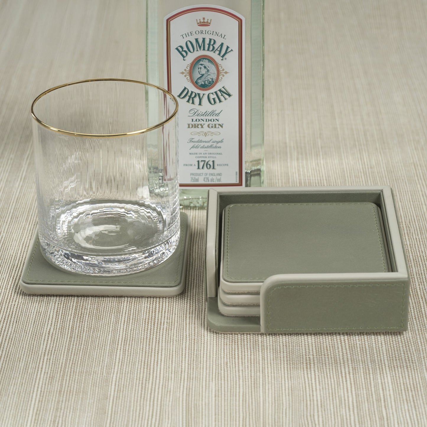Nappa Leather Coasters - Set of 4 - Sage & Gray - Coasters by Carlyle Avenue