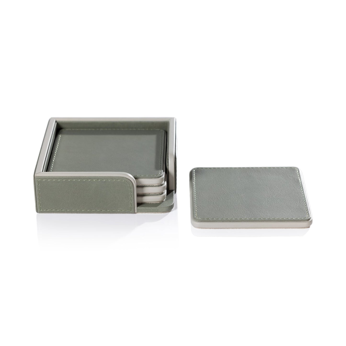 Nappa Leather Coasters - Set of 4 - Sage & Gray - Coasters by Carlyle Avenue