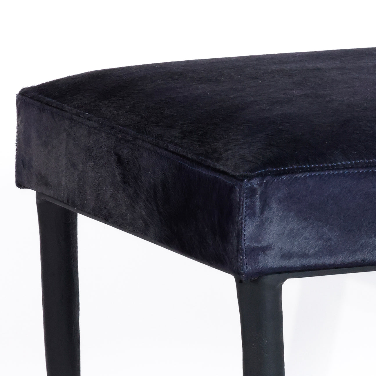 Corviglia Hair On Hide Leather Stool with Forged Iron Base - Navy