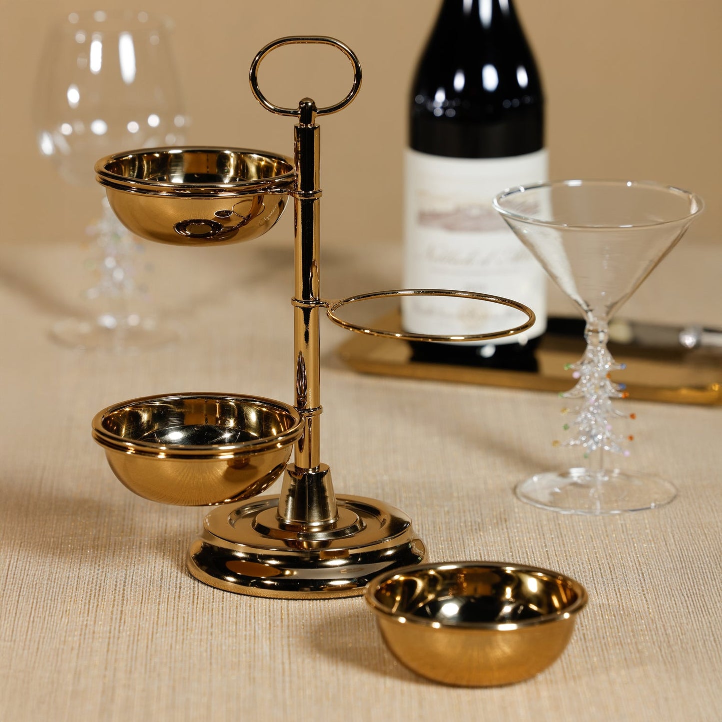 3-Tier Alloy Condiment Set - Polished Gold