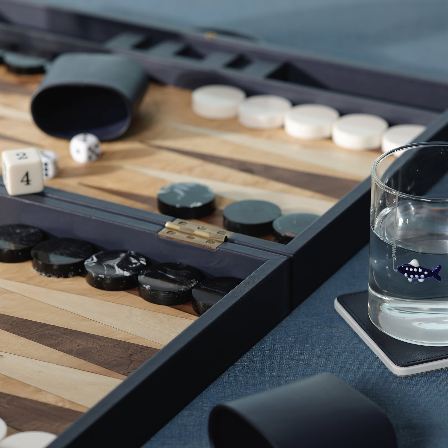 Geneva 19" Backgammon Set - Marine Blue Leather