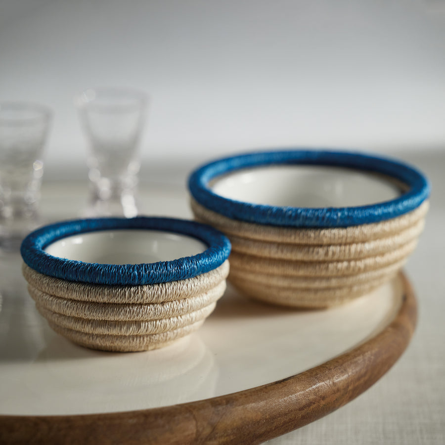Martigues Coiled Abaca Condiment Bowl - Natural & Turquoise - Bowls by Carlyle Avenue