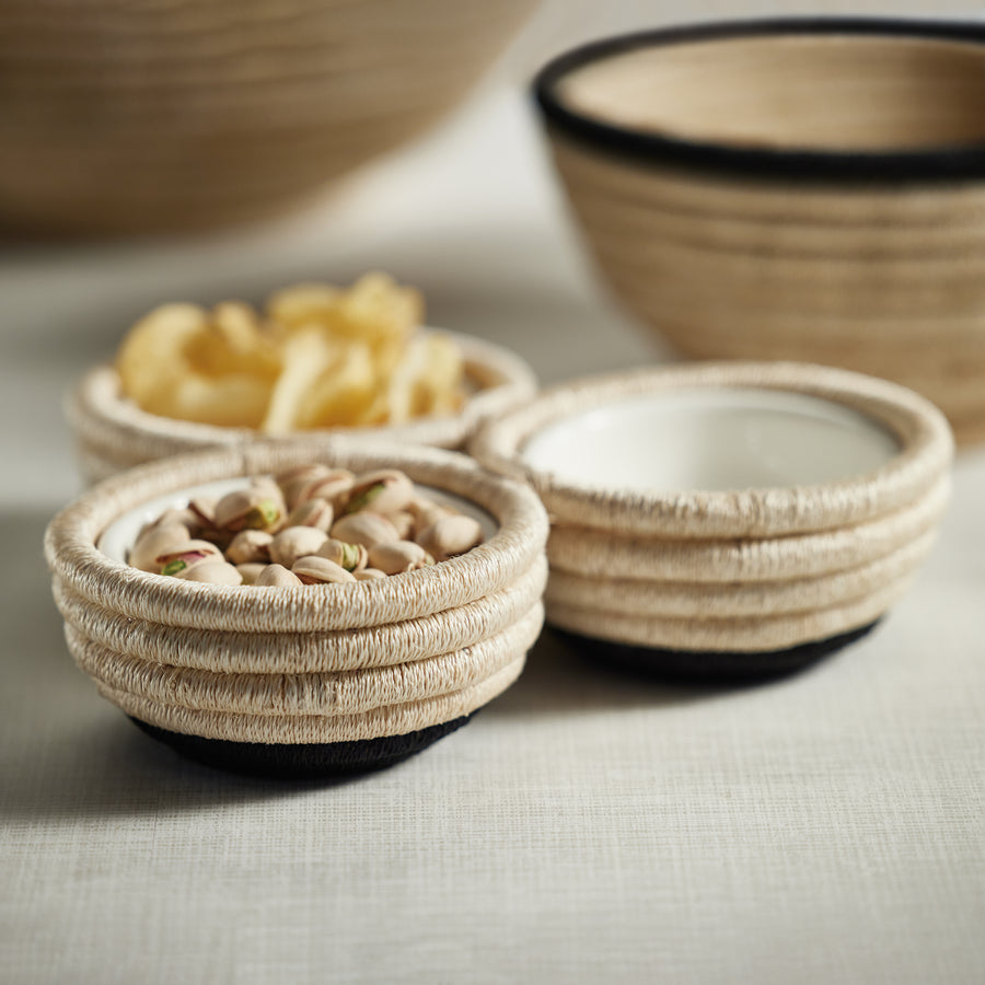 Martigues Coiled Abaca 3 Section Condiment Bowl - Natural / Black Base - Bowls by Carlyle Avenue
