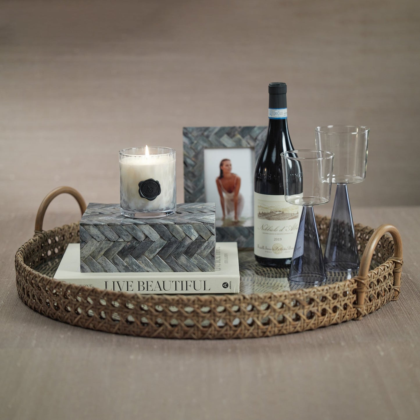 Mayfair Rattan Open Weave Round Tray - Decorative Trays by Carlyle Avenue