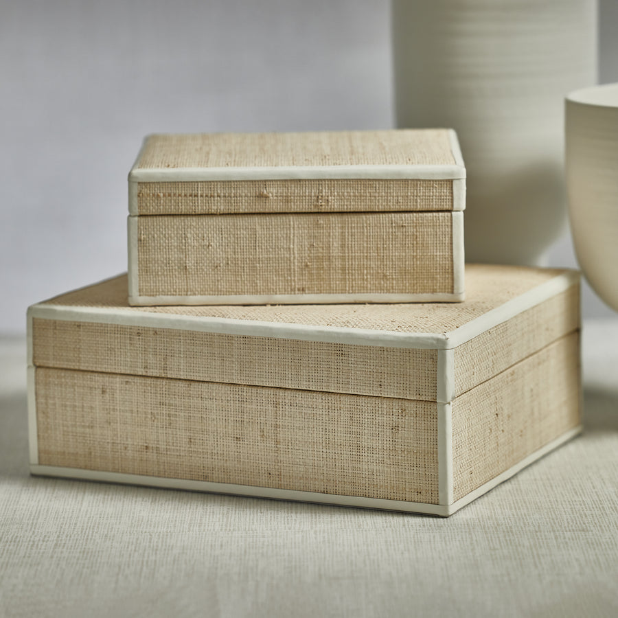 Atelier Natural Fiber Raffia Box with Leather Trim - Boxes by Carlyle Avenue
