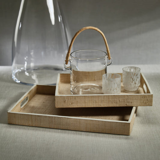 Atelier Natural Fiber Raffia Serving Tray with Leather Trim - Decorative Trays by Carlyle Avenue