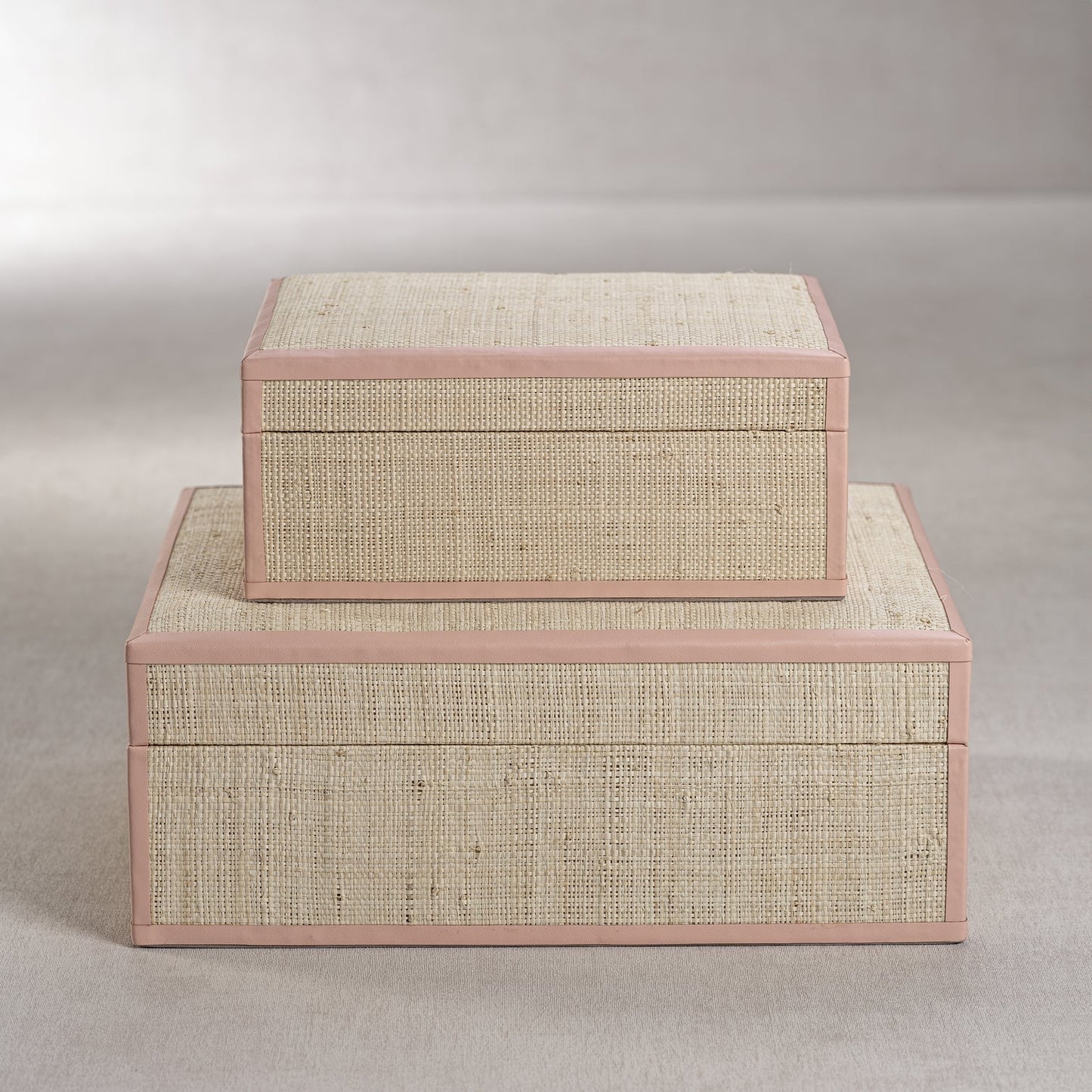 Lulu Natural Fiber Raffia Box with Leather Trim - Pink - Boxes by Carlyle Avenue