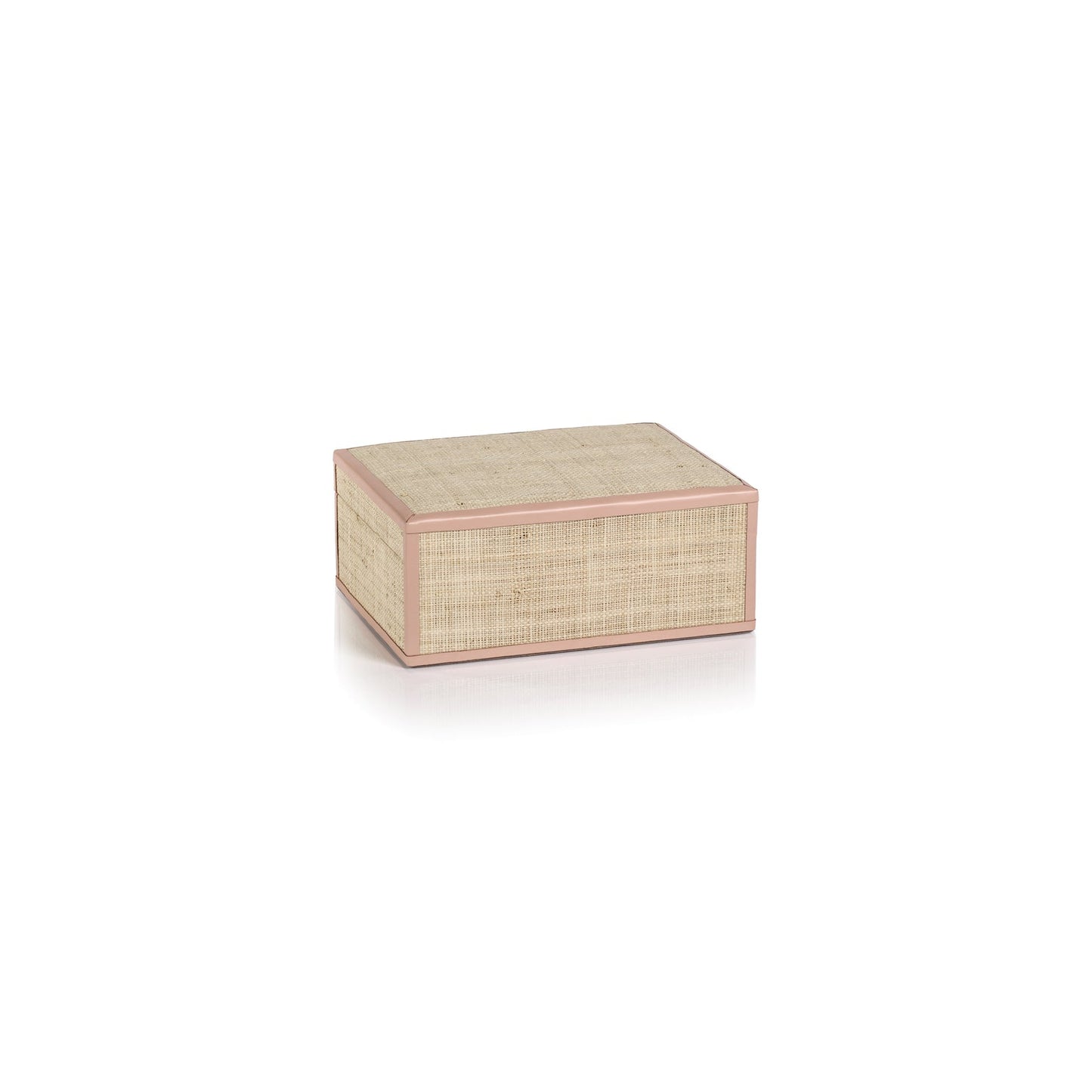 Lulu Natural Fiber Raffia Box with Leather Trim - Pink - Boxes by Carlyle Avenue