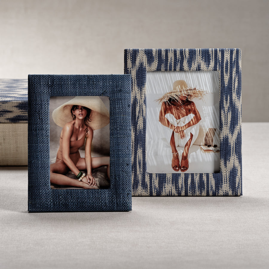 Natural Fiber Raffia Photo Frame - Navy Blue & Ikat - Picture Frames by Carlyle Avenue