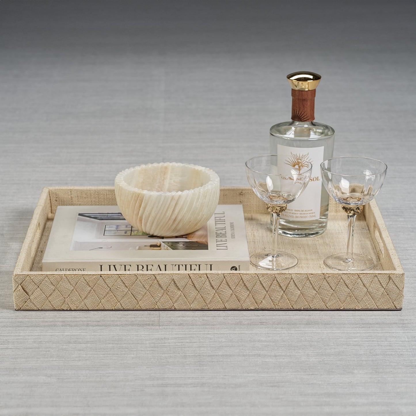 La Bocca Woven Raffia Serving Tray - Natural - Trays by Carlyle Avenue