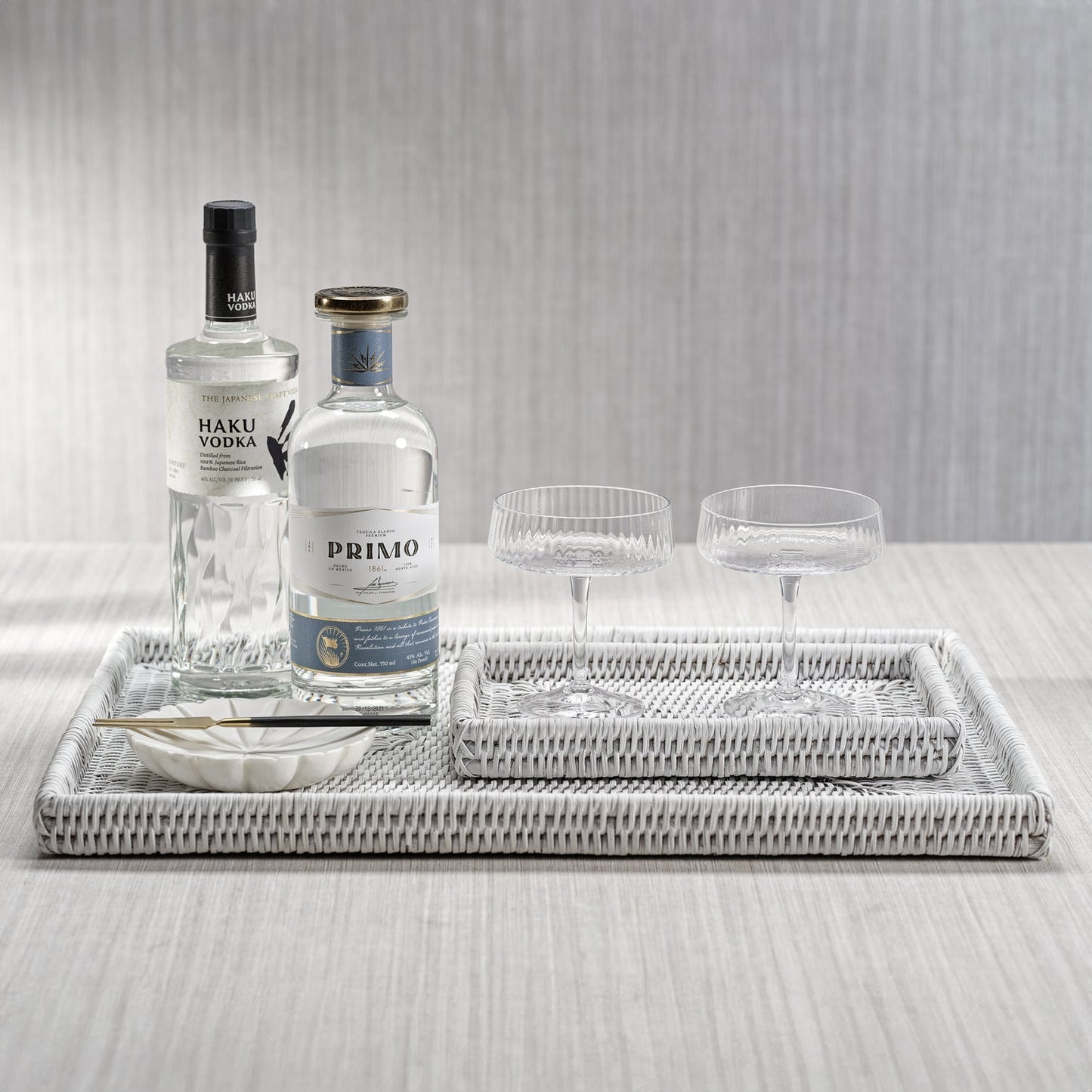 Lulu Rattan Woven Tray - White - Tray by Carlyle Avenue
