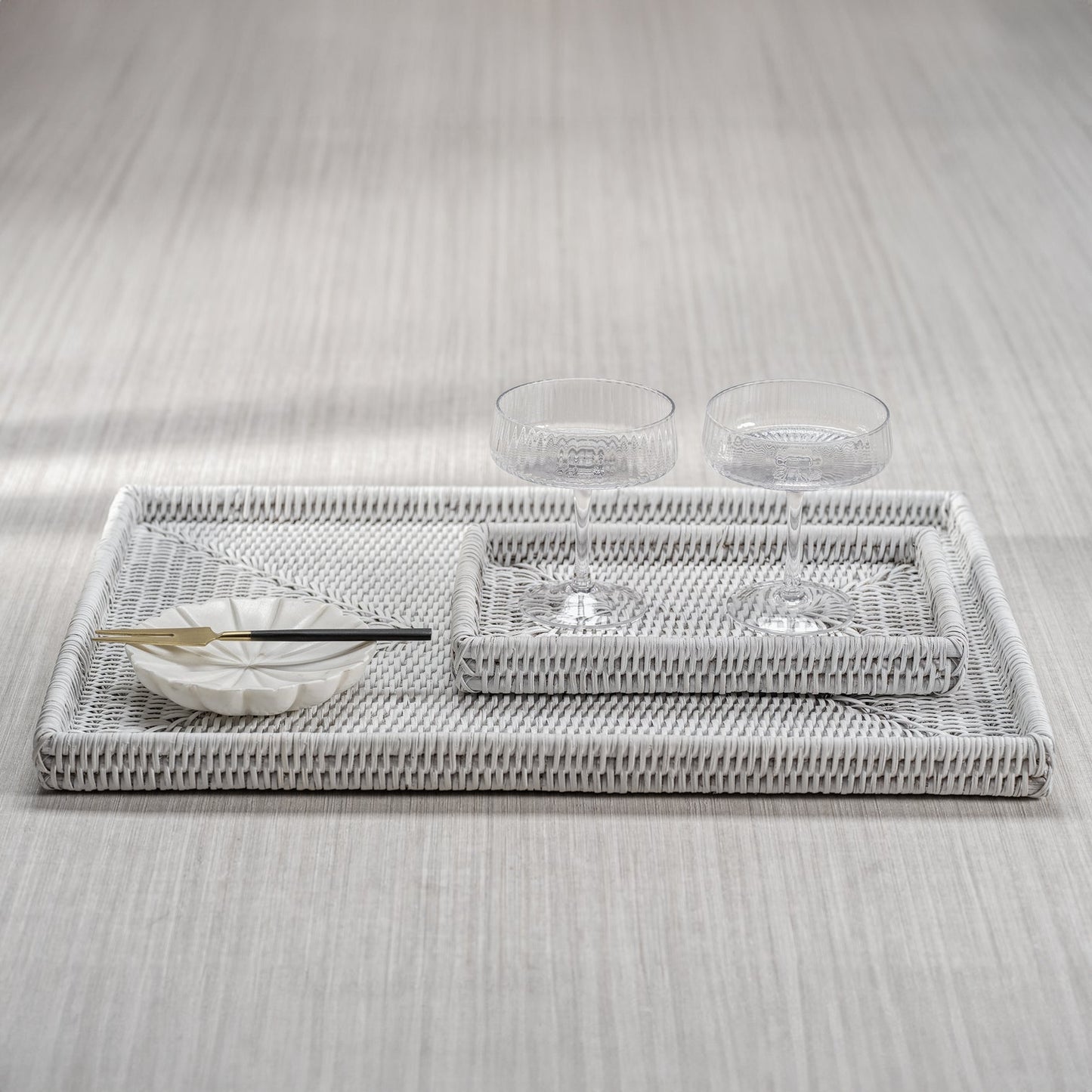 Lulu Rattan Woven Tray - White - Tray by Carlyle Avenue