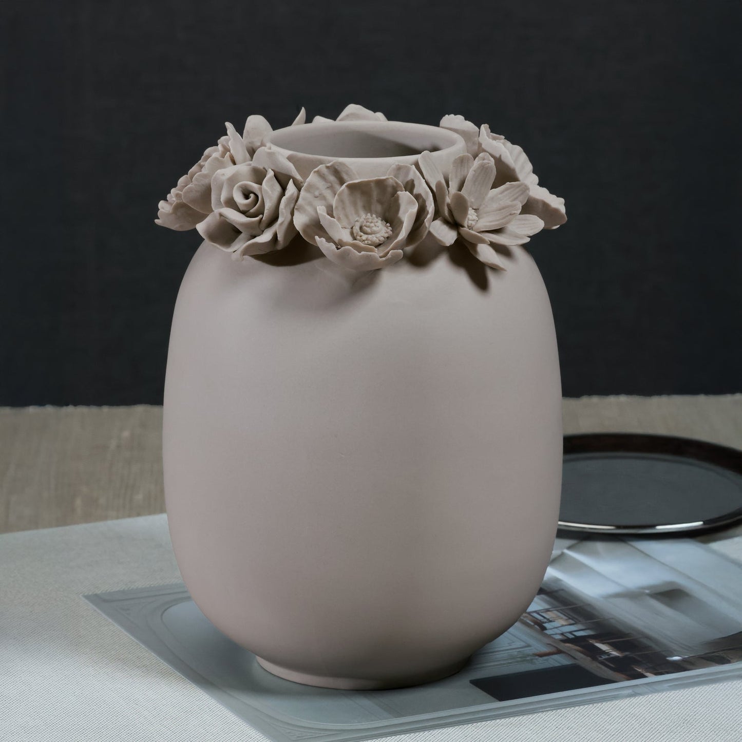 Petite Couronne Bone China Vase - Taupe - Vases by Carlyle Avenue
