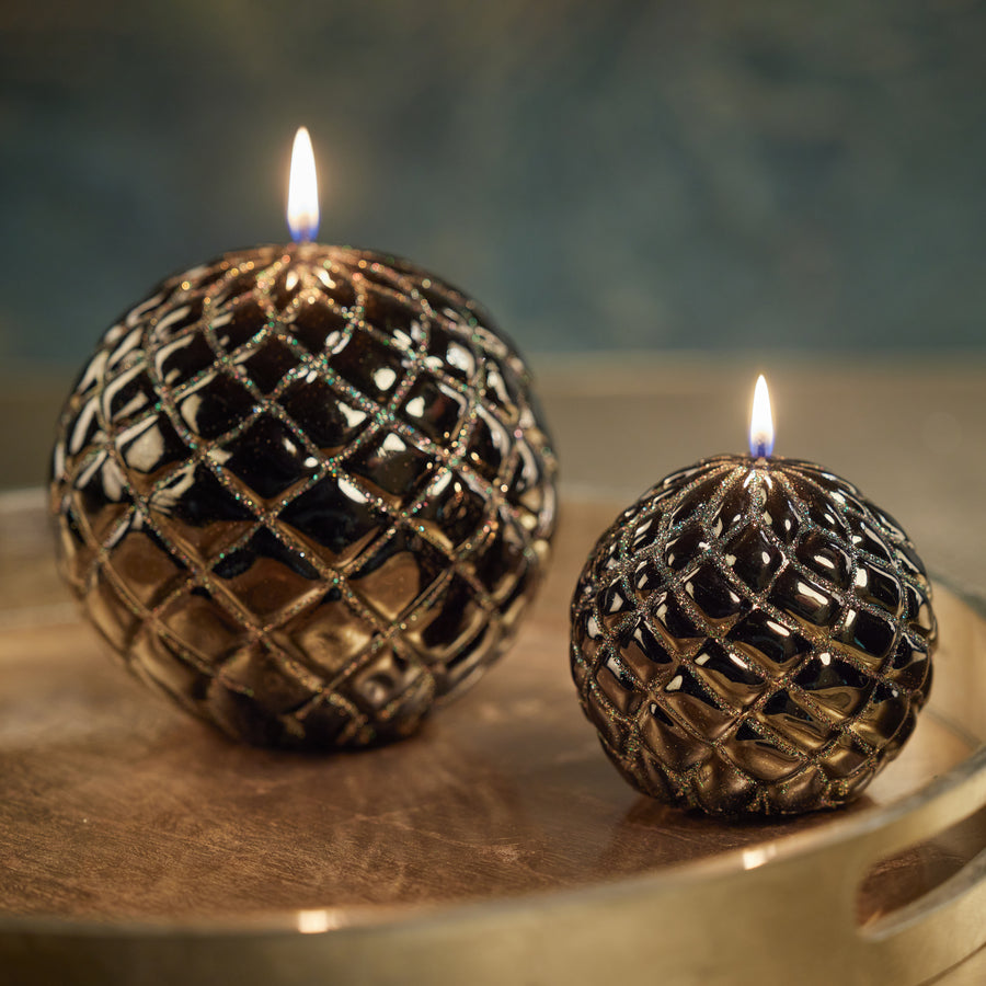 Metallic Quilted Ball Candle - Metallic Green & Gold Glitter - Candles by Carlyle Avenue