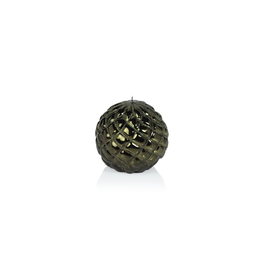 Metallic Quilted Ball Candle - Metallic Green & Gold Glitter - Candles by Carlyle Avenue