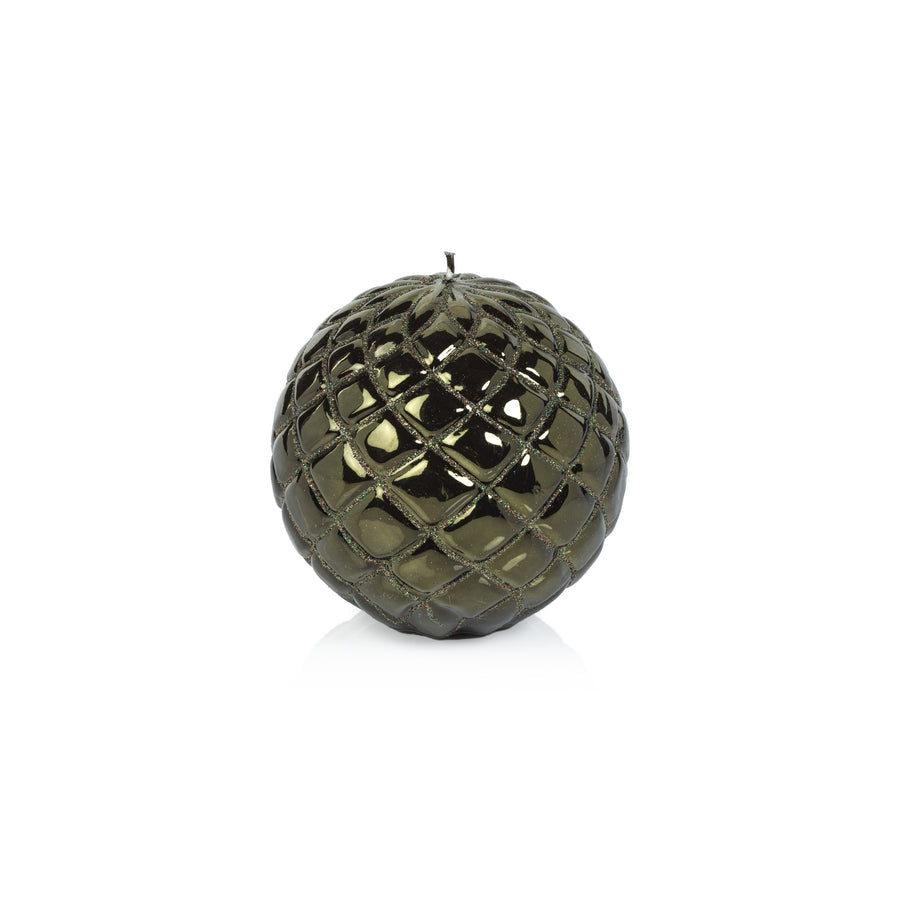 Metallic Quilted Ball Candle - Metallic Green & Gold Glitter - Candles by Carlyle Avenue