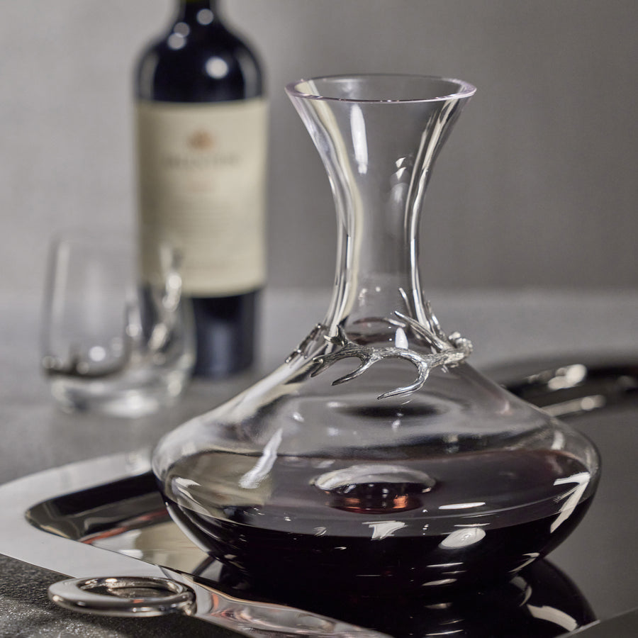 Davos Glass Wine Decanter with Pewter Antler - Barware by Carlyle Avenue