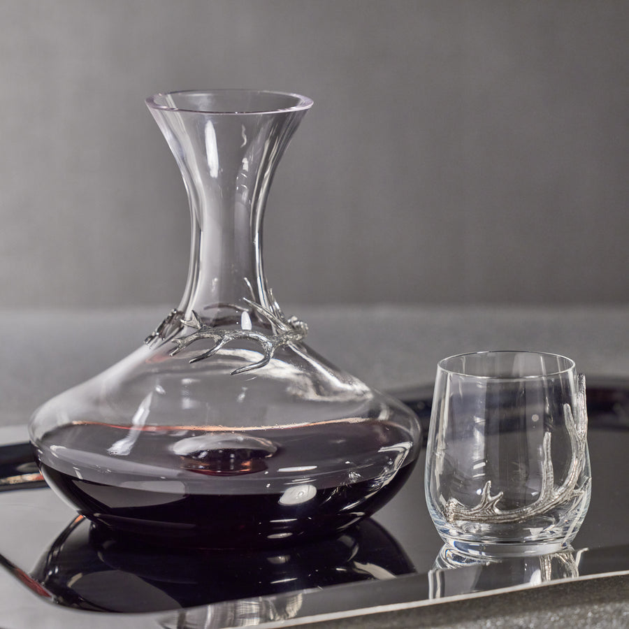 Davos Glass Wine Decanter with Pewter Antler - Barware by Carlyle Avenue