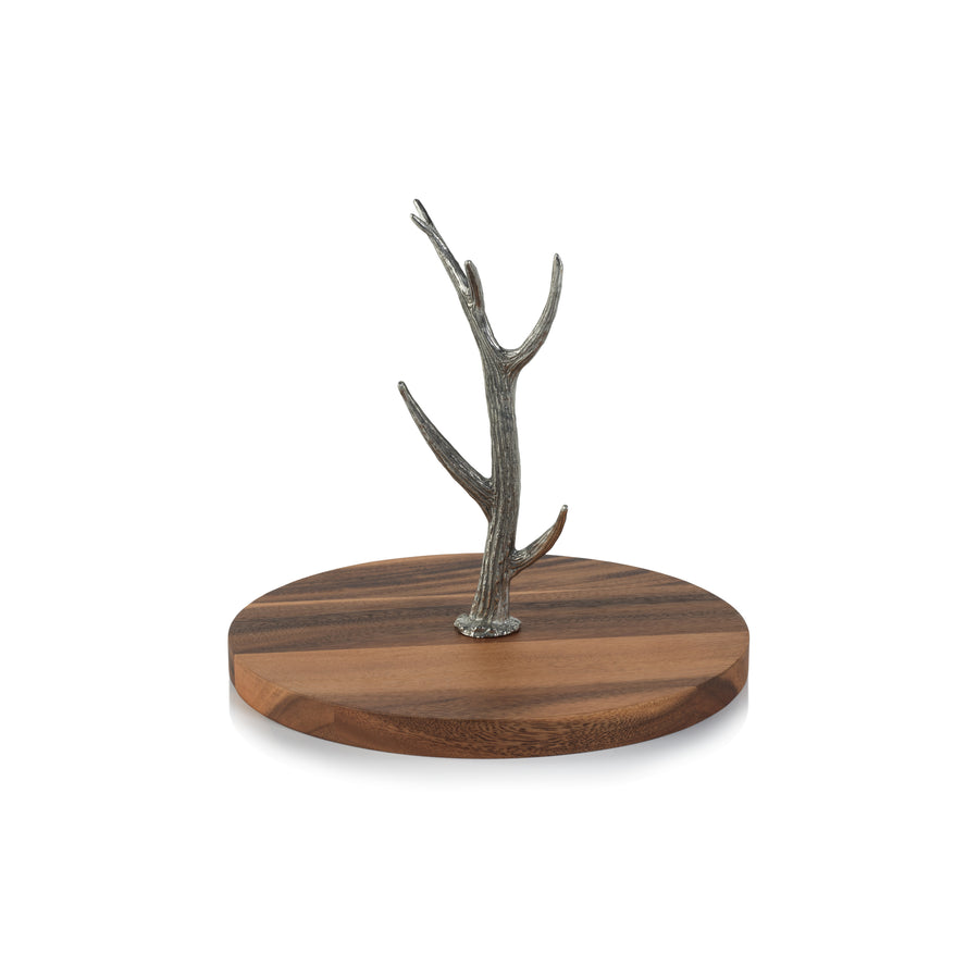 Davos Round Cheese & Charcuterie Board with Pewter Antler Stem - Serveware by Carlyle Avenue