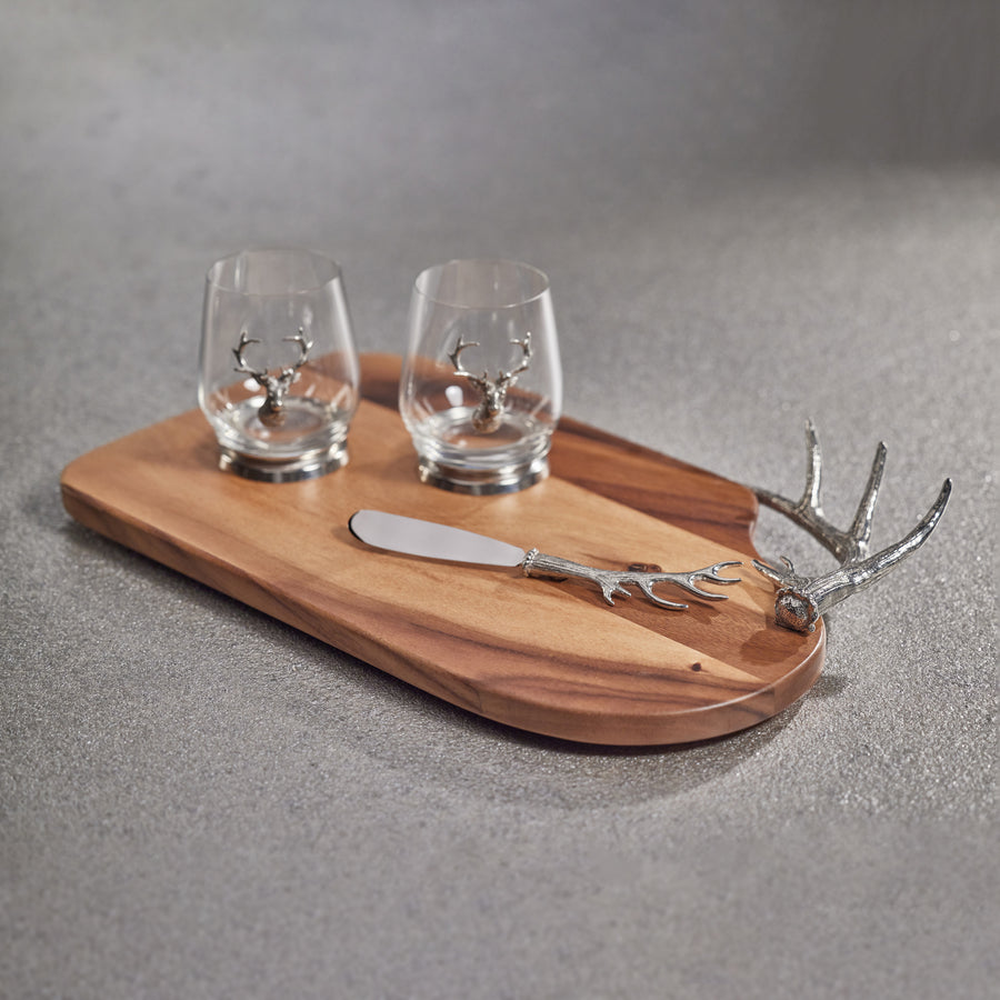 Davos Cheese and Charcuterie Board with Pewter Antler Handle - Serveware by Carlyle Avenue