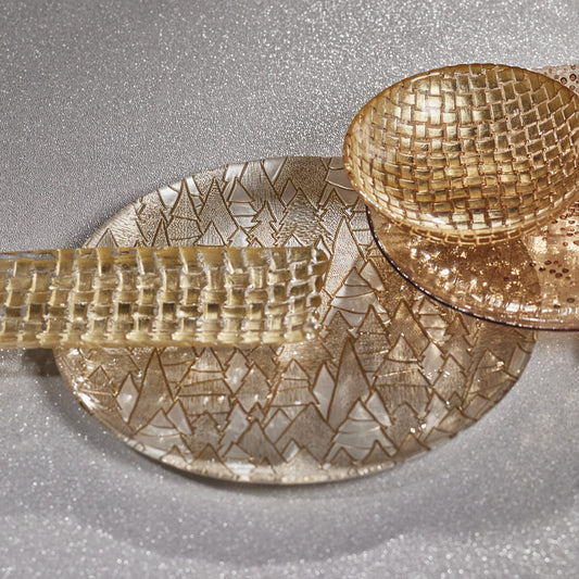 Alpine Tree Glass Platter - Gold - Set of 6 - Tableware by Carlyle Avenue