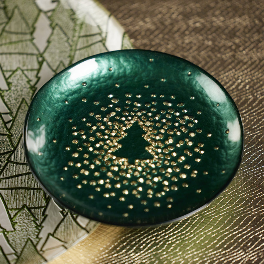 Twinkle Tree Small Glass Plate - Gold & Green - Set of 6 - Tableware by Carlyle Avenue