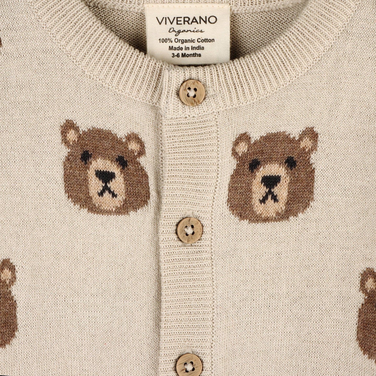 Brown Bear Jacquard Baby Cardigan Sweater (Organic Cotton) - by Carlyle Avenue