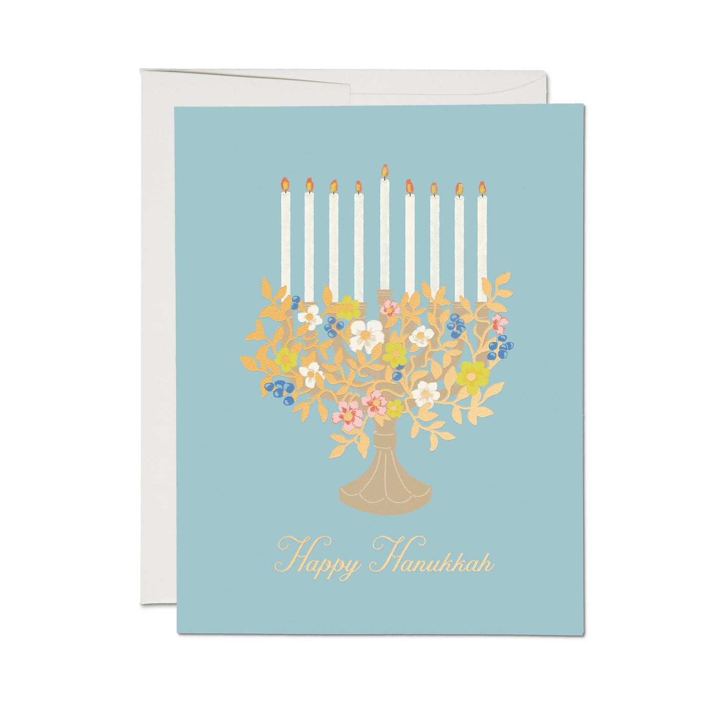 Floral Menorah Hanukkah greeting card - Greeting Cards by Carlyle Avenue